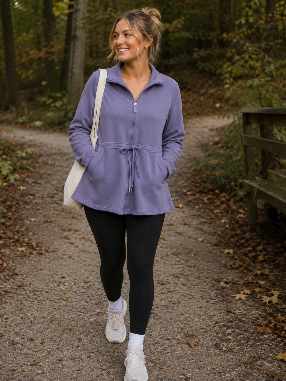 Purple full zip cinched tie waist sweatshirt/jacket size medium.